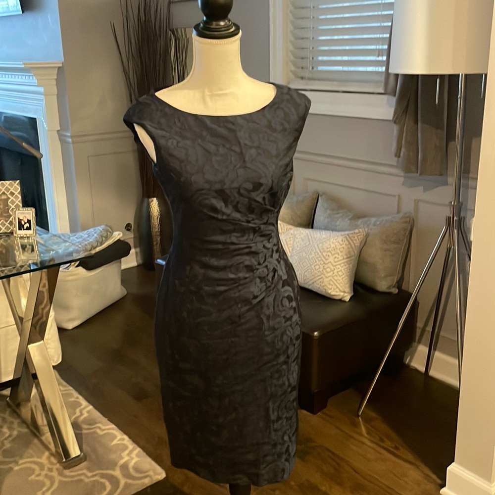 Lauren black and navy jacquard scoop e neck dress SZ 2